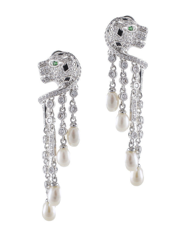 Pave Panther Fringe Earrings