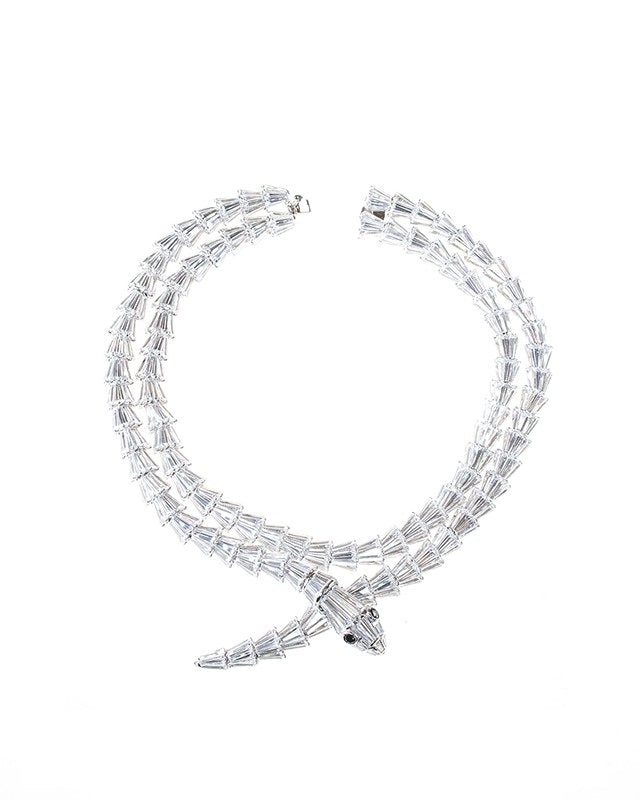 Fishtail Double Baguette CZ Snake Necklace