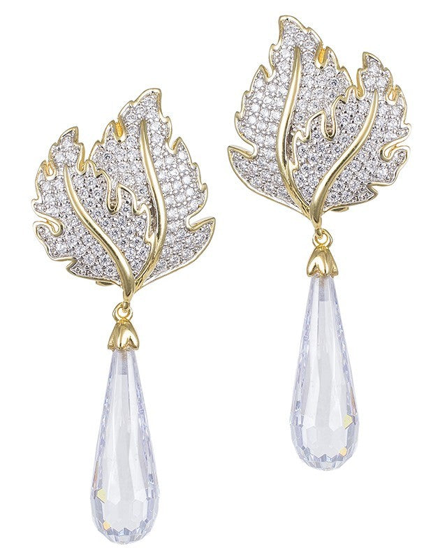 Pave Leaf Drop Earrings