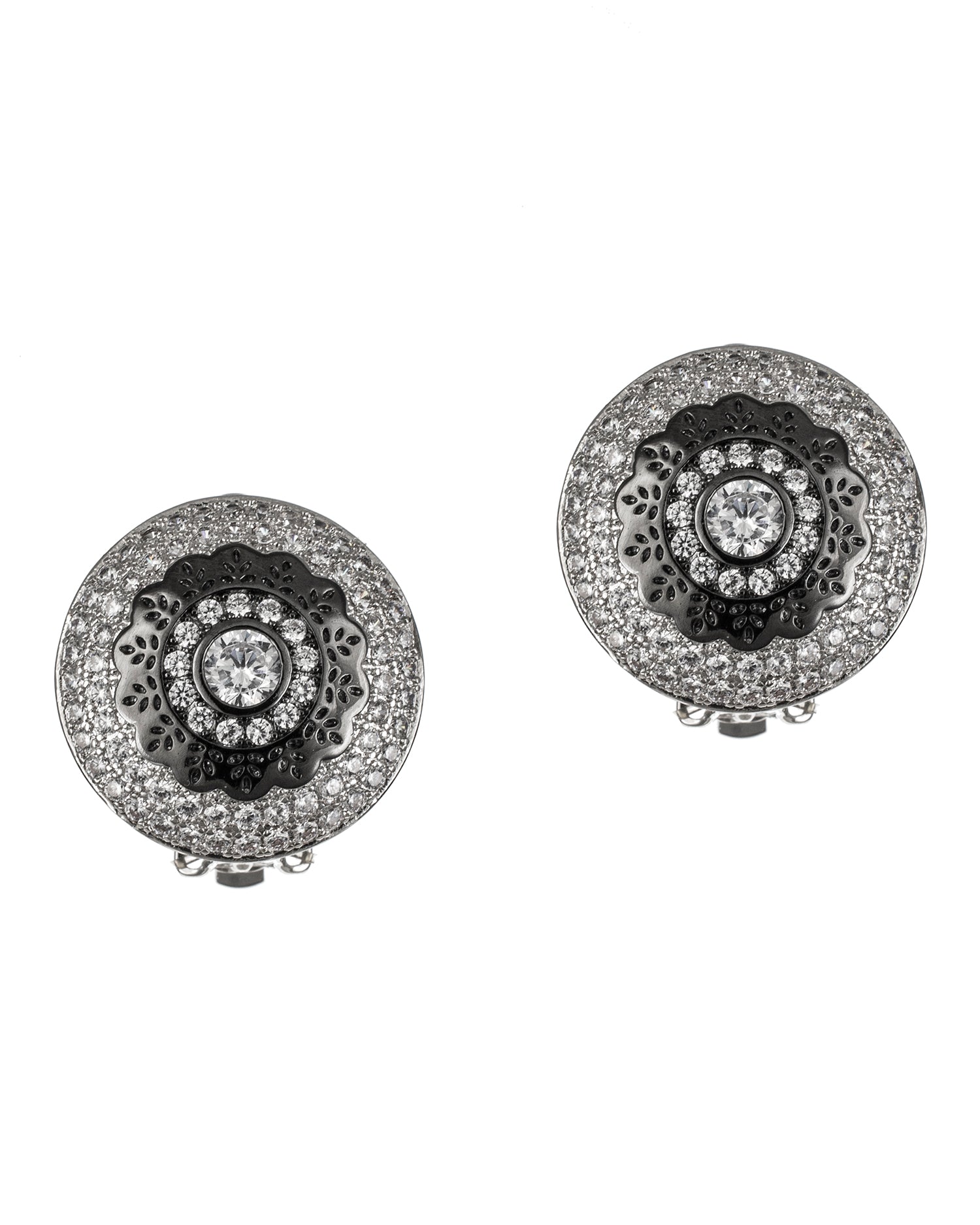 Pave CZ Button Clip Earrings