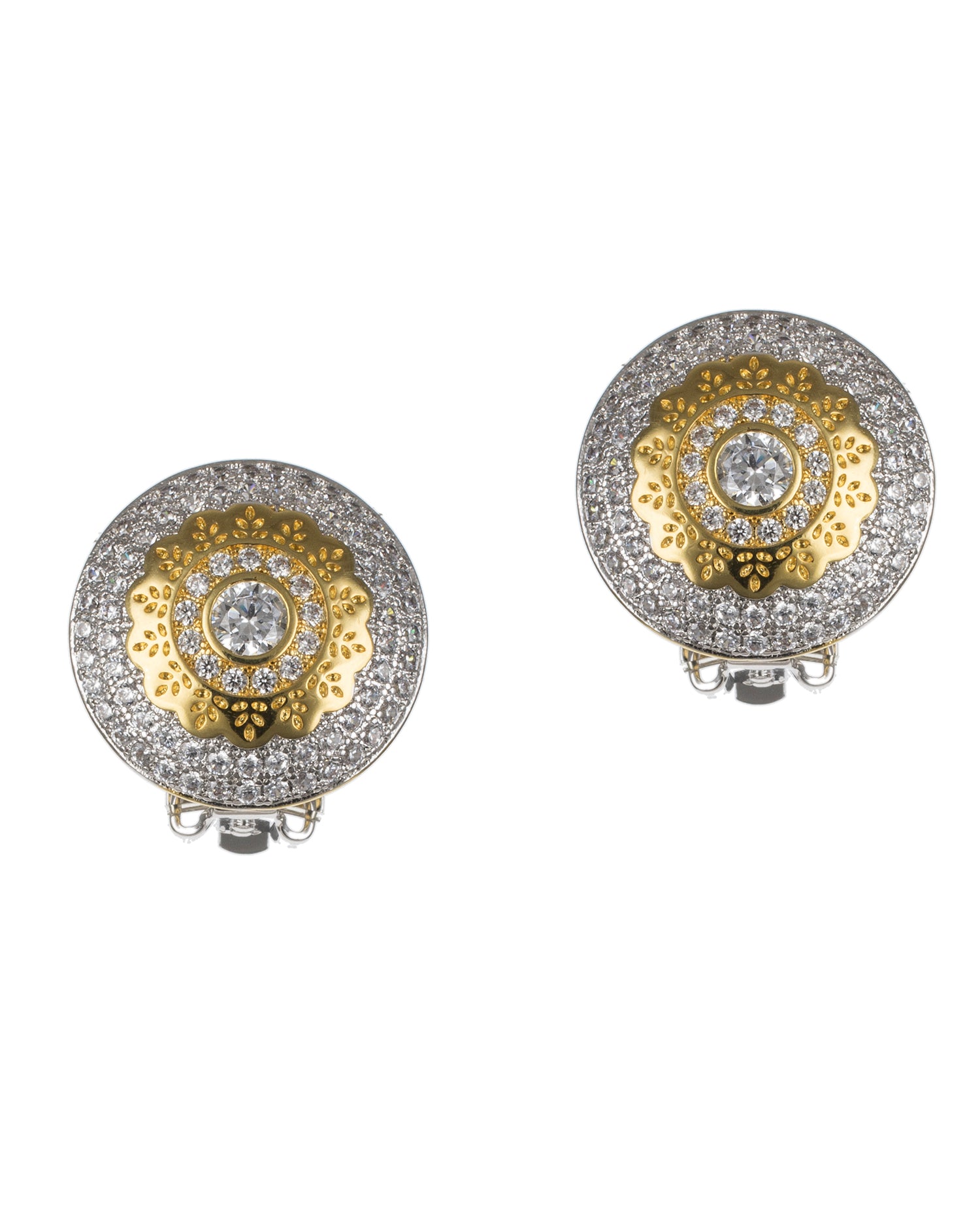 Pave CZ Button Clip Earrings