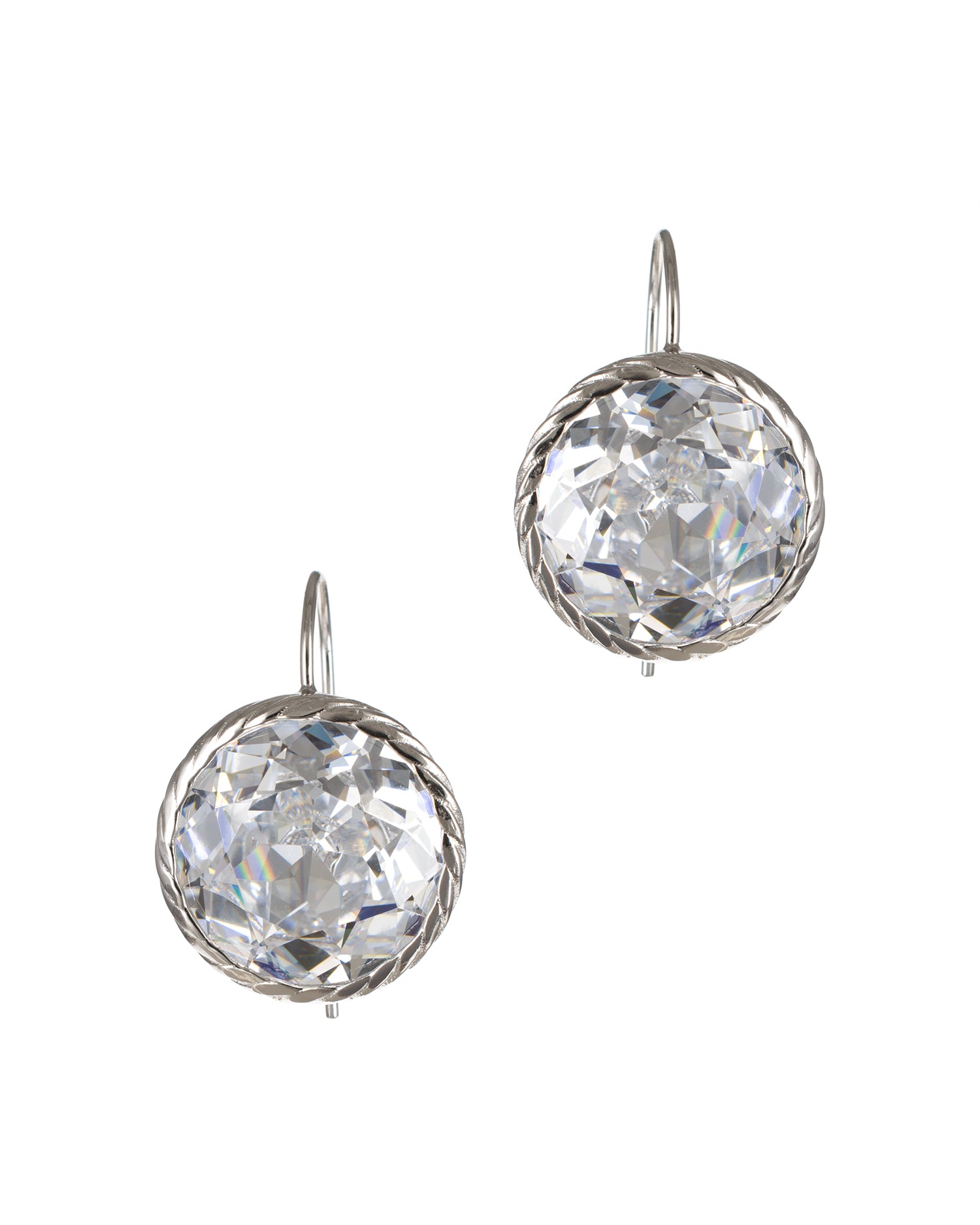 Round CZ Rope Bezel Earrings