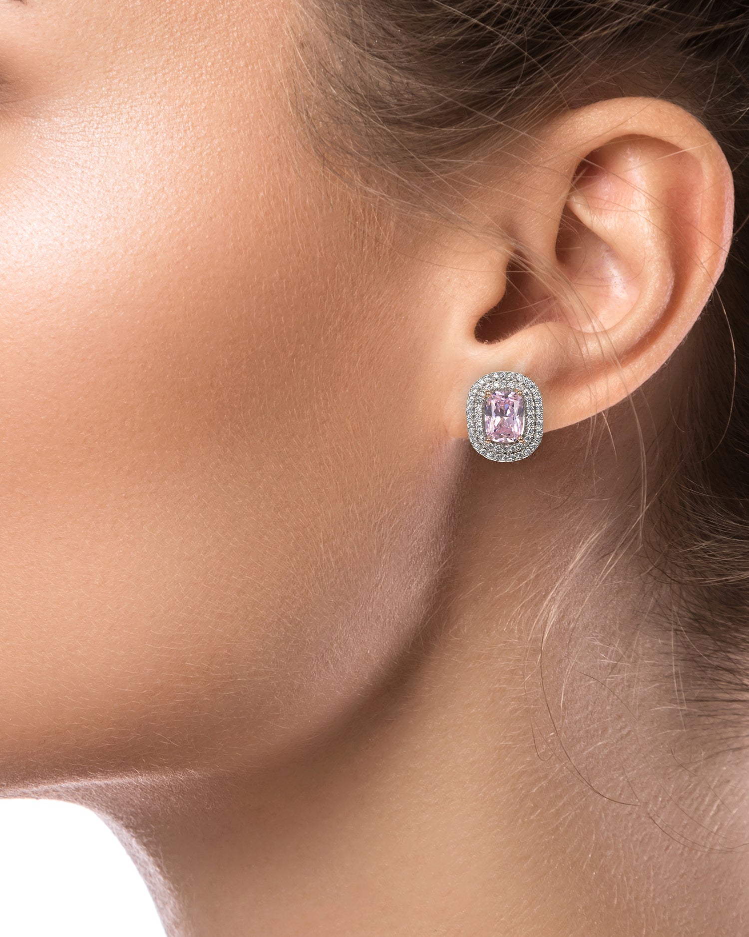 Pink CZ Clip On Earrings