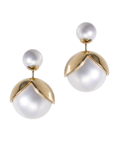 Double Sided Pearl Lotus Earrings