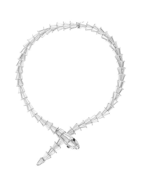 Fishtail Baguette CZ Snake Necklace